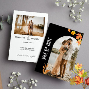 Classic Black Autumn Leaves 2 Photo  Save the Date Invitation