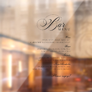 Classic Black Bar Menu Transparent Decal Sign