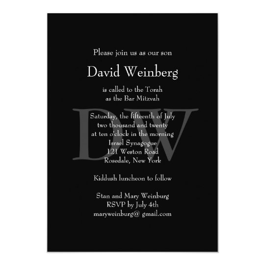 Classic Black Bar Mitzvah Invitation