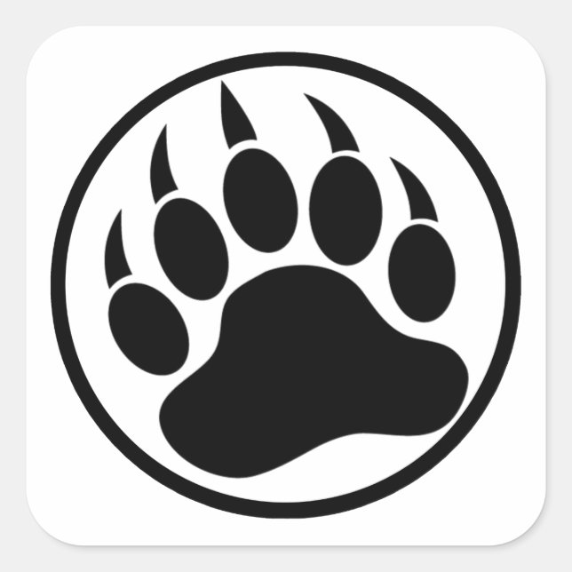 Classic Black bear claw inside a black ring Square Sticker (Front)