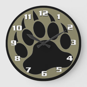 Classic Black bear Paw inside a black ring Large Clock