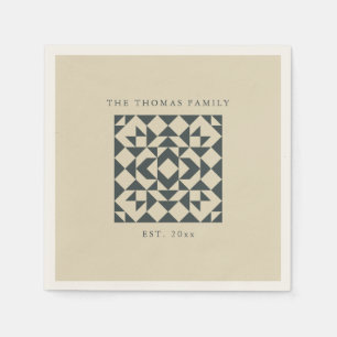 Classic Black Beige Quilt Geometric Custom Family Napkin