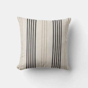 Classic Black Beige Ticking Stripe Pattern Cushion
