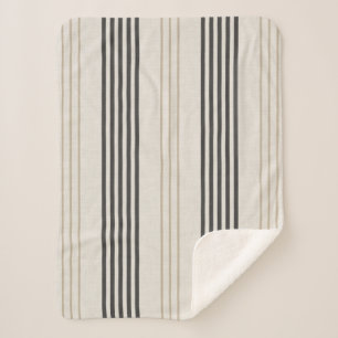 Classic Black Beige Ticking Stripe Pattern Sherpa Blanket