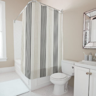 Classic Black Beige Ticking Stripe Pattern Shower Curtain