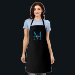 Classic Black Blue Monogram Girly Feminine Script Apron<br><div class="desc">Simple Black Bright Ocean Blue Monogram Elegant Feminine Script Apron</div>