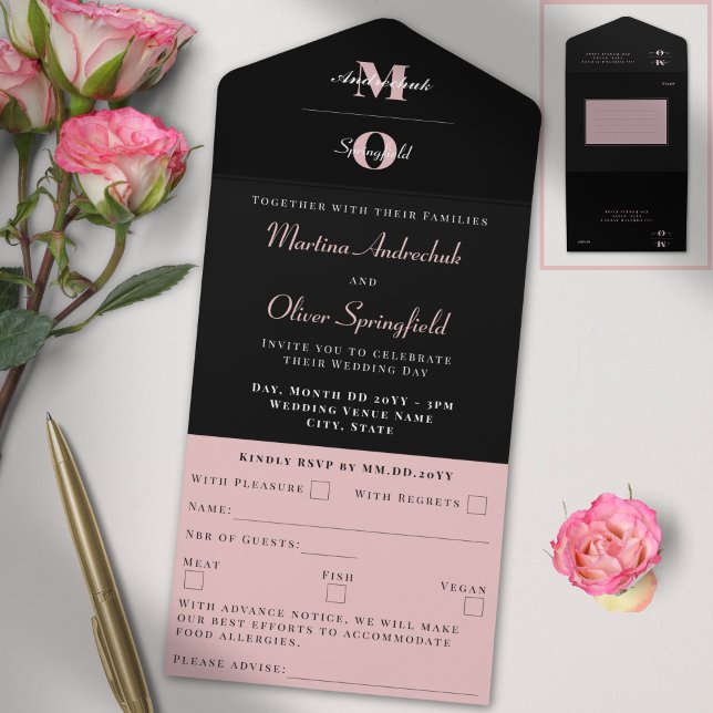 Classic Black Blush Wedding  All In One Invitation (Creator Uploaded)