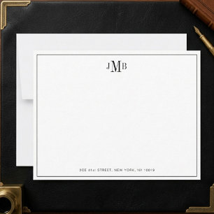 Classic Black border Monogrammed Formal Flat Thank You Card
