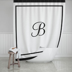 Classic Black Border Script Monogram Letter Shower Curtain