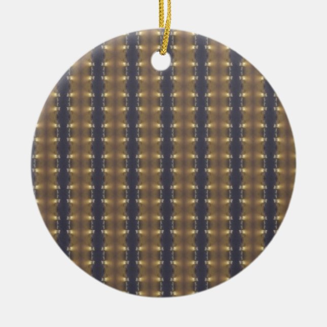 Classic Black Brown Gold Stripes and Squares Ceramic Tree Decoration (Front)