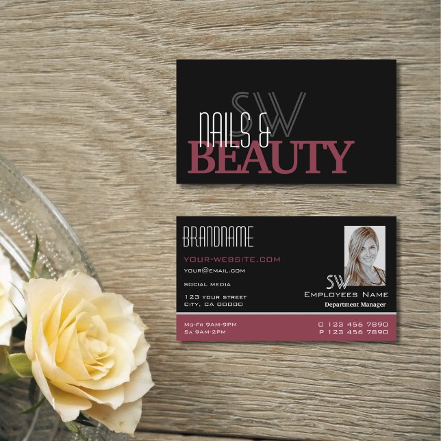 Classic Black Burgundy with Monogram and Photo Business Card (Creator Uploaded)