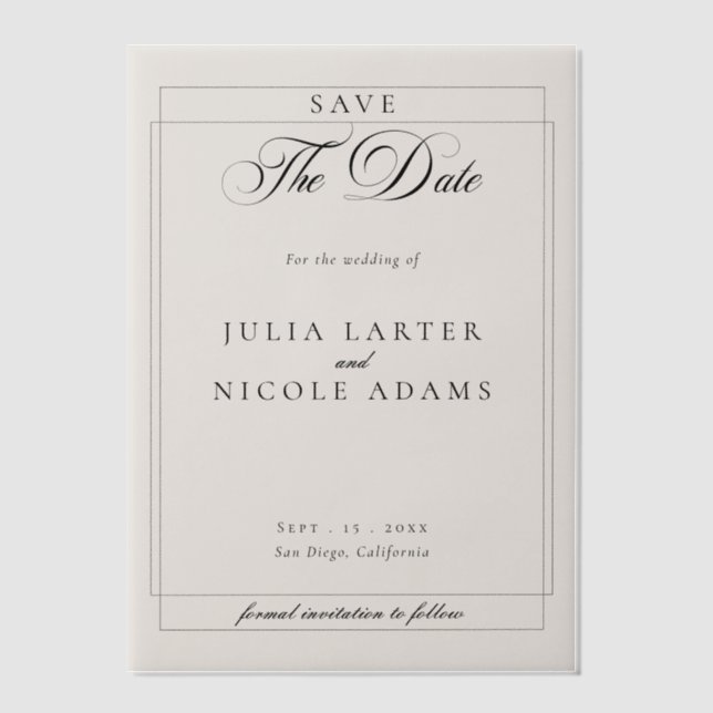 Classic Black Calligraphy Wedding Save The Date Vellum Invitations (Front)