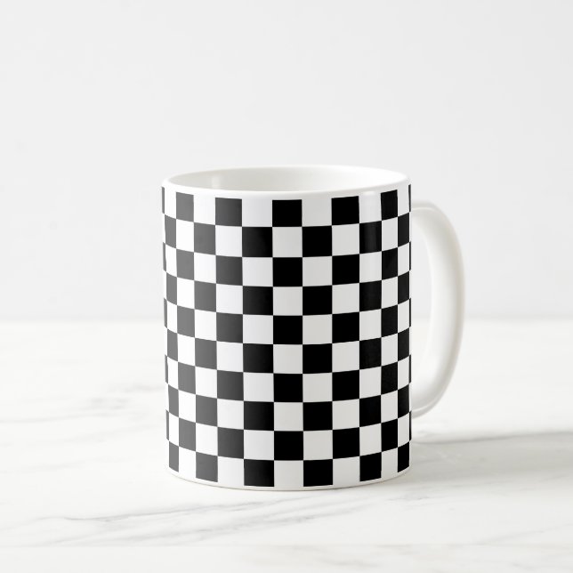 Classic black chequerboard coffee mug (Front Right)