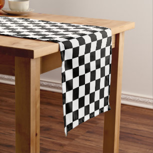 Classic black chequerboard short table runner