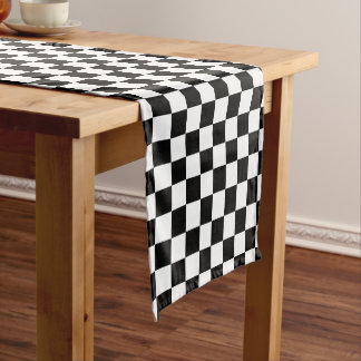 Classic black chequerboard short table runner