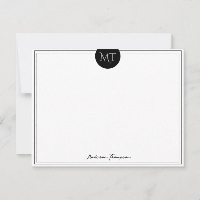 Classic Black Circle Border Monogram Card (Front)