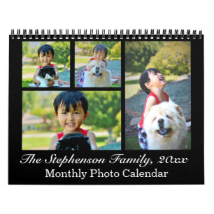 Classic Black Collage Custom Photo Monthly Calendar