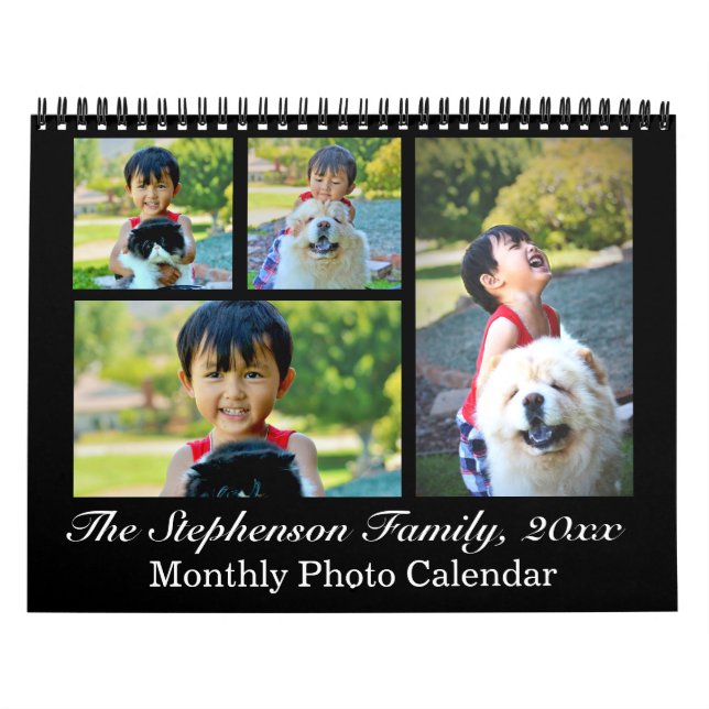 Classic Black Collage Custom Photo Monthly Calendar (Cover)