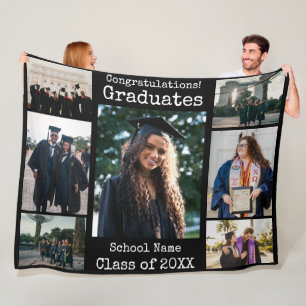 Classic Black Congratulations Graduates Photo Fleece Blanket