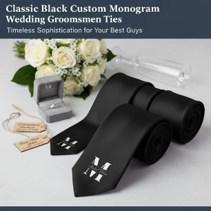 Classic Black   Custom Monogram Wedding Groomsmen  Tie