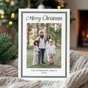 Classic Black Double Border Frame 2 Photo Holiday Card
