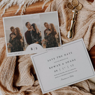 Classic Black & Ecru Monogram Horizontal Photo Save The Date