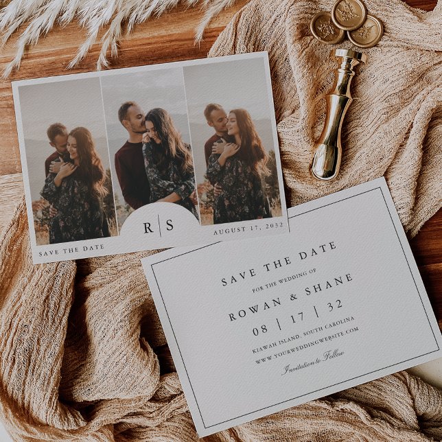 Classic Black & Ecru Monogram Horizontal Photo Save The Date (Creator Uploaded)