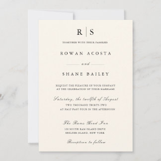 Classic Black & Ecru Monogram Wedding Invitation