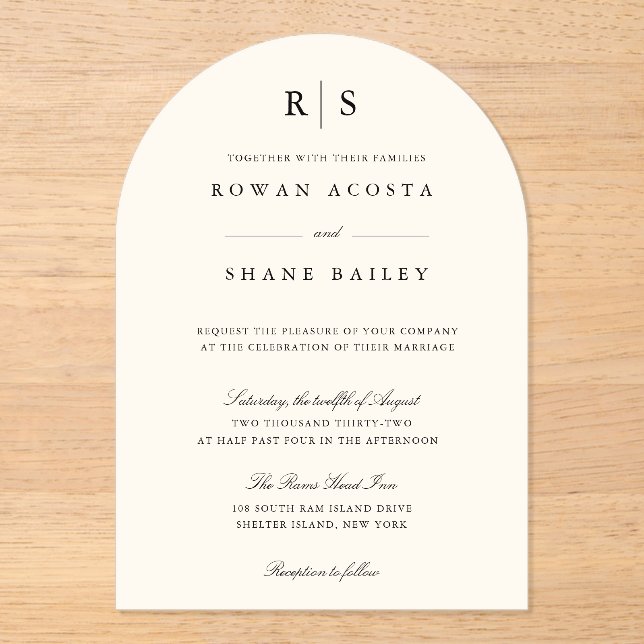 Classic Black & Ecru Monogram Wedding Invitation (Front)