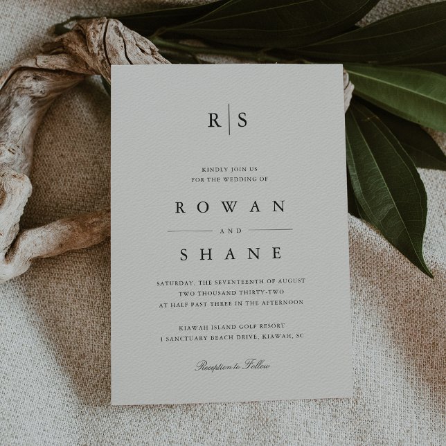 Classic Black & Ecru Monogram Wedding Invitation (Creator Uploaded)