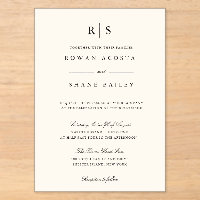 Classic Black & Ecru Monogram Wedding Invitation