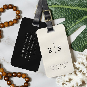 Classic Black & Ecru Monogram Wedding Luggage Tag