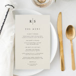 Classic Black & Ecru Monogram Wedding Menu<br><div class="desc">Share your wedding reception menu details in elegant style with these monogram wedding menus in warm ivory ecru with your initials in traditional serif black lettering,  bisected by a thin vertical line. Customise the header and menu items arranged by course.</div>