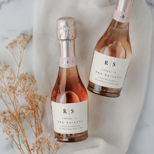 Classic Black & Ecru Monogram Wedding Sparkling Wine Label