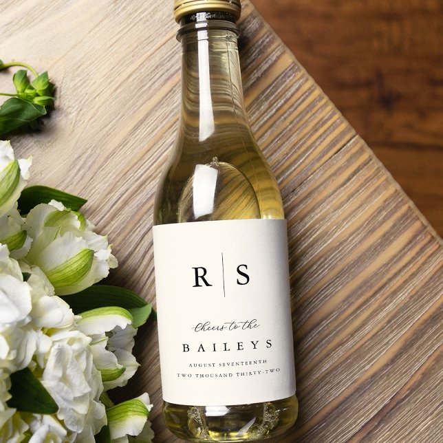 Classic Black & Ecru Monogram Wedding Wine Label (Creator Uploaded)