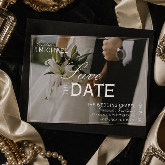 Classic Black Editorial Photo Save the Date Announcement Postcard