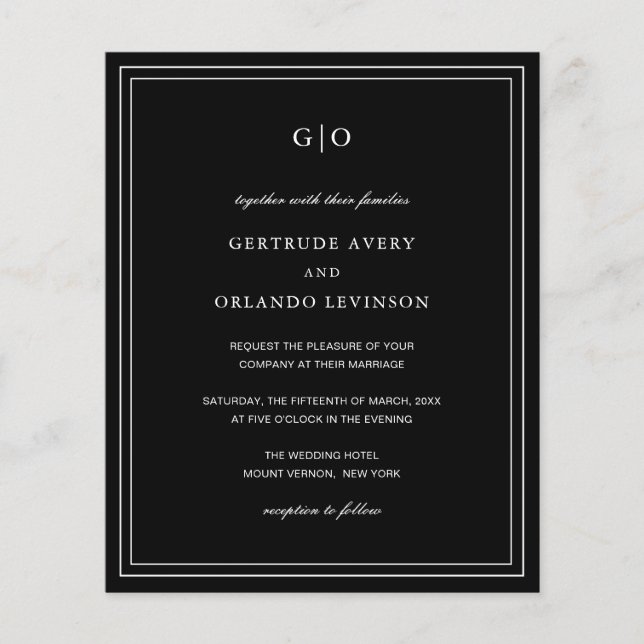 Classic Black Elegant Budget Wedding Invitation (Front)