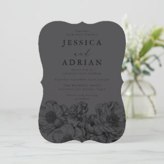 Classic Black & Elegant Grey Line Art Wedding Invitation