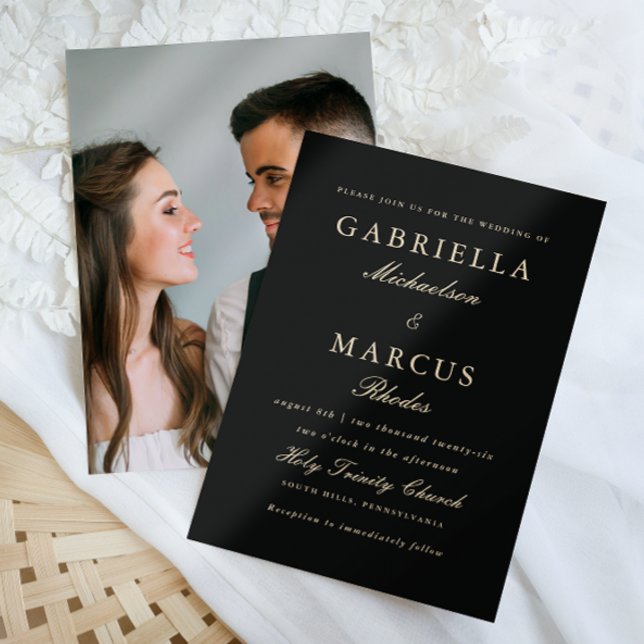 Classic Black Elegant Photo Wedding  Invitation (Creator Uploaded)