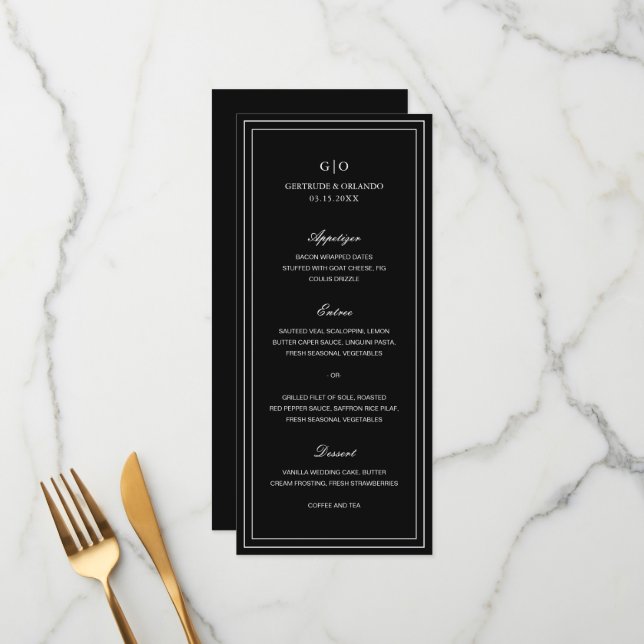 Classic Black Elegant Wedding Menu (Front/Back In Situ)