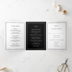 Classic Black Elegant Wedding Tri-Fold Invitation