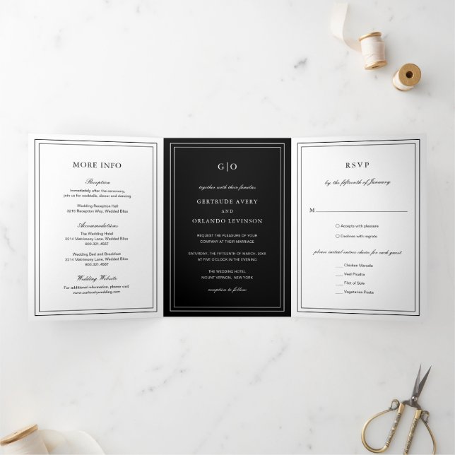 Classic Black Elegant Wedding Tri-Fold Invitation (Inside)