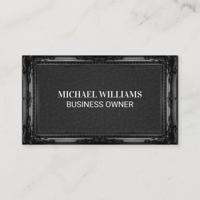 Classic Black Frame | Leather Texture Business Card (Front)