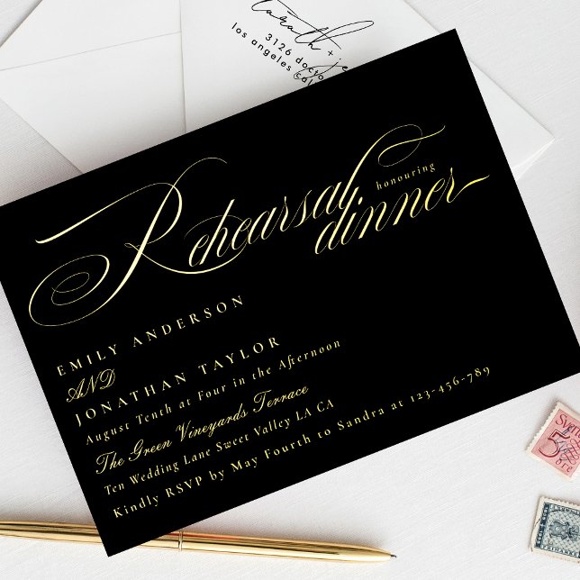 Classic Black Gold Calligraphy Rehearsal Dinner (Creator Uploaded)