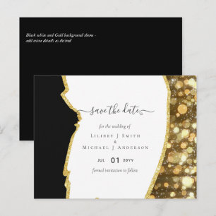 CLASSIC Black Gold Glitter Wedding Postcard