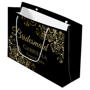 Classic Black & Gold Lace Elegant Bridesmaid Large Gift Bag