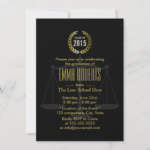 Classic Black & Gold Law School Graduation Invitation