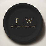 Classic Black Gold Minimalist Black Monogram Paper Plate<br><div class="desc">Elevate your dining experience with our Classic Elegant Modern Minimalist Monogram Plate. Meticulously designed, this plate seamlessly blends timeless sophistication with contemporary minimalism, adding a touch of refined elegance to your table settings. Crafted with precision and attention to detail, this plate is more than just dinnerware; it's a personalised statement...</div>