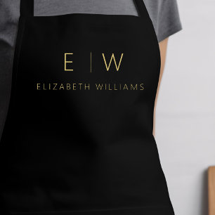 Classic Black Gold Minimalist Monogram Name Apron
