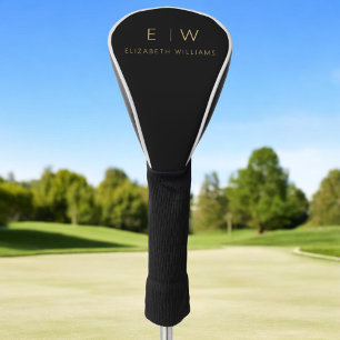 Classic Black Gold Minimalist Monogram Name Golf Head Cover